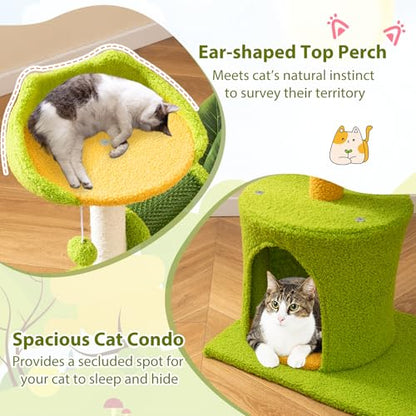 PETSITE Palm Cute Cat Tree, 31 Inches Tall with Sisal Scratching Posts, Condo, Dangling Ball, and Self Groomer, Ideal for Indoor Small & Medium Cats (19 x 13 x 31 inches) - size: 19 x 13 x 31 inches