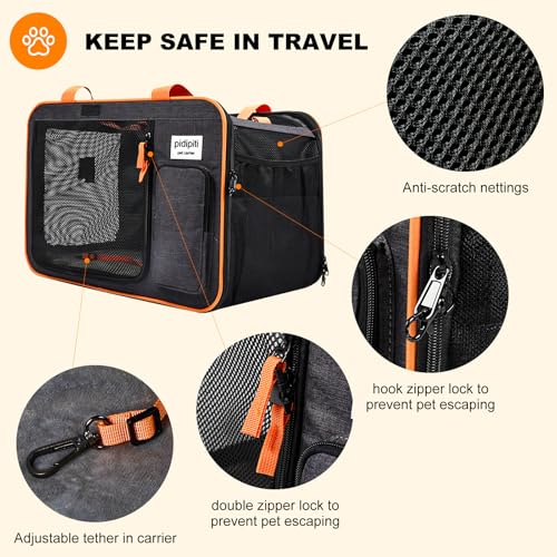 pidipiti 20 x 14 x 14 inches Expandable pet Carrier for 1 Large cat Under 25 lbs,2 Medium Cats 20 lbs+,cat Crate/Bag for Short Trip/Long Distance car Travel - size: Large(expandable)