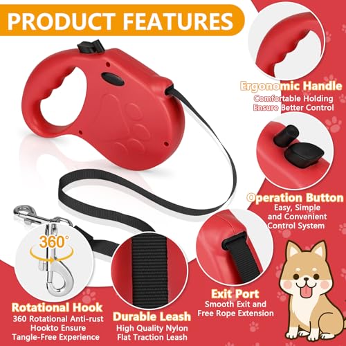Retractable Dog Leash, 16ft Dog Walking Leash for Small Dogs up to 77lbs, Non-Slip Handle - Red - color: Red