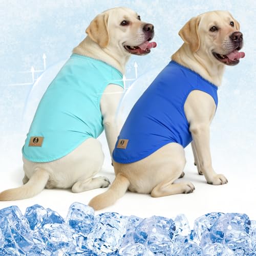 KOOLTAIL Cooling Sunblock Dog Clothes for Large Dogs, 2 Pack UPF50+ UV & Insect Protection Quick Dry Dog T Shirts for Outdoor, Anti-Hair Loss Breathable Sleeveless Pet Vest Tank Tops, Blue & Green, L - color: Blue & Light Green, size: Large(Chest 24", Bac