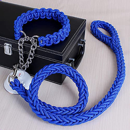 Love Dream Dog Collar and Leash Set, Heavy Duty Nylon Braided Rope Strong 4 FT Dog Leash and Martingale Training Collar for Small Medium Large Dogs Training and Walking (Blue) - color: Blue, size: Medium (Thick 1.5cm)