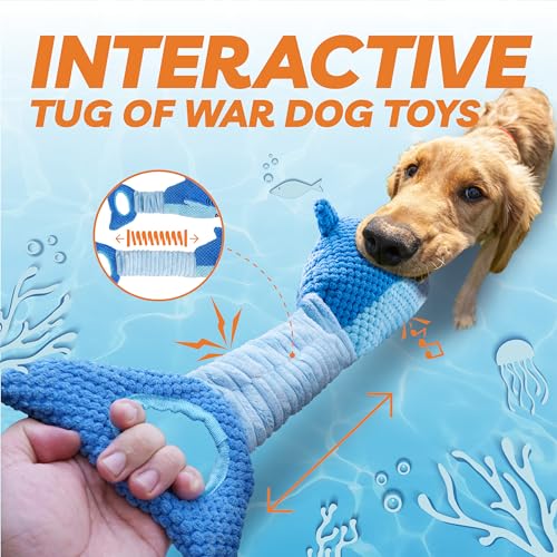 LEGEND SANDY Large Squeaky Dog Toys to Keep Them Busy, Interactive Plush Dog Toy,Crinkle Tug of War Dog Chew Toy for Small, Medium, and Large Dogs - color: Blue Shark