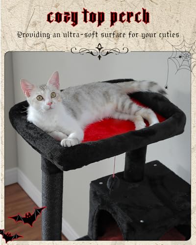 MUTTROS Gothic Cat Tree with Super Large Hammock, 56.3" Black Cat Tower with Coffin Bed, Cat Condo, Sisal Scratching Posts & Top Perch, Multi-Level Goth Cat Tree, Halloween, Black - color: Gothic Black, size: 56.3in