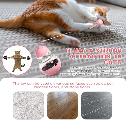 Cat Toy for Indoor Cats, Cat Toy Interactive - Wobble Tracking Balls Treat Dispenser Kitten Toys, Cat Stimulation Toys, Slow Food Dispenser Feeder (Pink)