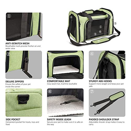 Henkelion Pet Carrier for Small Medium Cats Dogs Puppies up to 15 Lbs, Airline Approved Small Dog Carrier Soft Sided, Collapsible Travel Puppy Carrier - Green - color: Green, size: 17.0"L x 11.0"W x 11.0"H
