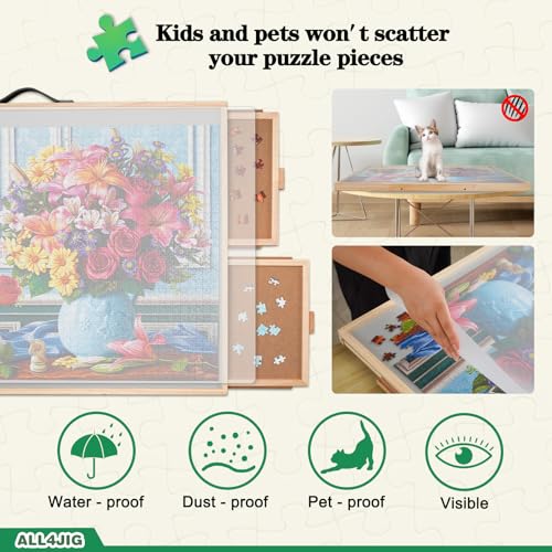 ALL4JIG 1000 Pieces 2-in-1 Tilting & Rotating Puzzle Board, 30.16" x 22.44"Adjustable Angle Puzzle Board with 4 Drawers & Clear Protective Cover, Birthday Gift for mom - color: Iron, size: Small-1000pcs