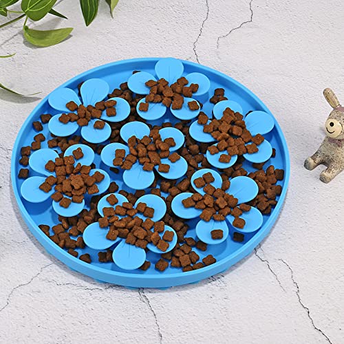 Slow Feeder,Cat Help Slow Down Eating Speed Cut Flower Silicone Rubber Cute Slow Feeder for Puppy/Cat/Dog (Blue) - color: Blue