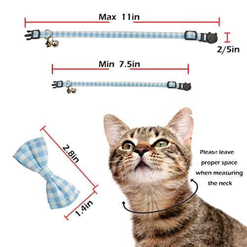 Bowtie Cat Collars Breakaway with Bell, Adjustable Cute Kitty Collars Safety Buckle Kitten Collar for Cat Puppy 7.5-11in (Light Blue Plaid) - color: Light Blue Plaid