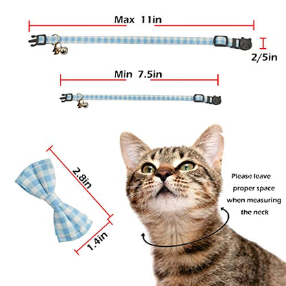 Bowtie Cat Collars Breakaway with Bell, Adjustable Cute Kitty Collars Safety Buckle Kitten Collar for Cat Puppy 7.5-11in (Light Blue Plaid) - color: Light Blue Plaid