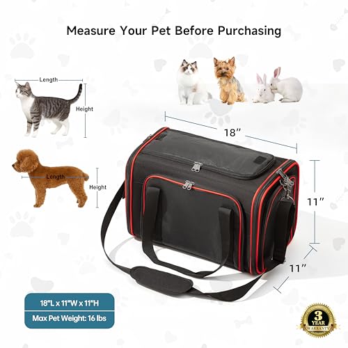 EliteField Soft-Sided Pet Carrier (3-Year Warranty, Airline Approved), Foldable Travel Bag with Removable Fleece Bed for Dogs, Cats & Small Pets, Scratch-Resistant Mesh - color: Black, size: 18.0"L x 11.1"W x 11.0"H