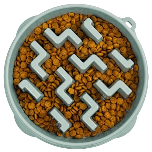 Outward Hound Fun Feeder Slo Bowl – Large 4‑Cup Capacity, Slow Feeding, Medium to Large Dogs, Non‑Slip, Sage, Notch Pattern - size: Large
