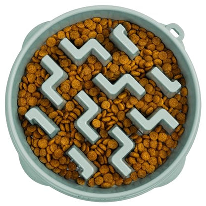 Outward Hound Fun Feeder Slo Bowl – Large 4‑Cup Capacity, Slow Feeding, Medium to Large Dogs, Non‑Slip, Sage, Notch Pattern - size: Large