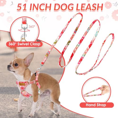 Lukovee Puppy Harness and Leash Set, No Pull Lightweight Soft Suede Adjustable Pet Harness Vest with Snap Buckle for Puppy Small and Medium Size Dog (Pink Rose, S) - color: Pink Rose, size: Small ( 9-17.5lb )
