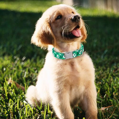 Maca Bates St Patricks Day Dog Collar Irish Clover Dogs Collars Plaid Green Spring Adjustable Durable Saint Patrick's Shamrock Spring Gift for Small Medium Large Girl Boy Male Female Puppy - color: St. Patrick--clover grid, size: S