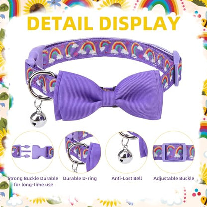 PUPTECK Bowtie Dog Collar with Bell 2 Packs, Adjustable Breakaway Puppy Collar, Sweet Gift for Small Dogs Pets, 11.8-15.7 in - color: Purple&Yellow, size: 11.8-15.7 in