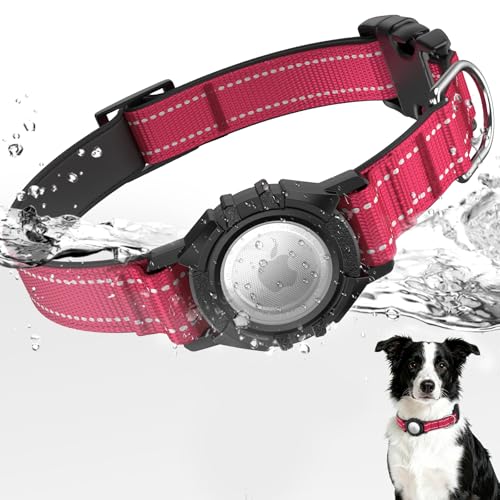 AirTag Dog Collar, Reflective Dog Collar with Airtag Holder, IP68 Waterproof Integrated Air Tag Dog Collars, Ultra-Durable, Comfortable Padded, GPS Tracker Collars for Dogs (Red, S) - color: RED, size: S (12.8"-15.75")