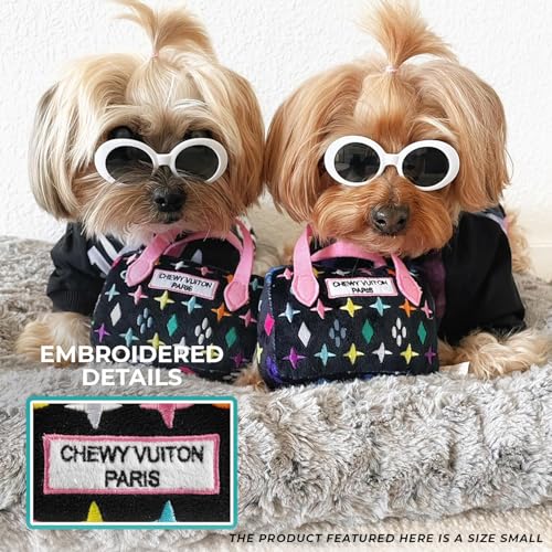 Haute Diggity Dog Chewy Vuiton Handbag Plush Squeaky Dog Toy, Soft Durable Designer-Inspired Stuffed Puppy Chew Toys for Small & Medium Dogs, Machine-Washable (Black Monogram) Small - color: Black Purse, size: Small