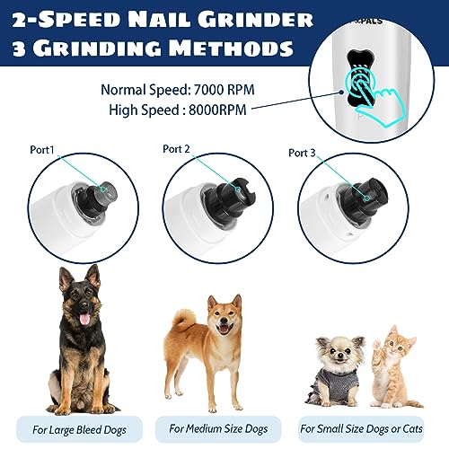 Dog Nail Grinder with 5 LED Shadow Free Light, Dog Nail Trimmer Protect Pet Paws from Over Grinding with 2 Speed Super Power Motor for Small, Medium and Large Dogs & Cats Paws Grooming - color: Grinder