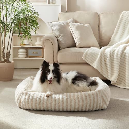 MIXJOY Dog Bed Medium Size Dog, Washable Medium Dogs Bed with Removable Cover, Soft Rectangle Pet Ded Fluffy Plush Faux Fur Pet Bed with Anti-Slip Bottom, 30"x30"x8", White - color: White, size: M(30"Lx24"Wx8"Th)