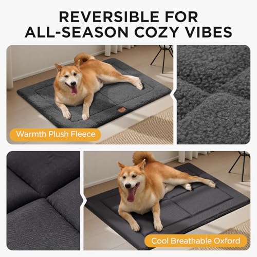 Joydeco Low Profile Dog Crate Mat Reversible Bed Pad, Washable Dog Pad Mat with Ultra Soft Fleece, Compact Design Kennel Beds Mats for Large Medium Small Pets, 35" x 23" Dark Gray - color: Dark Gray