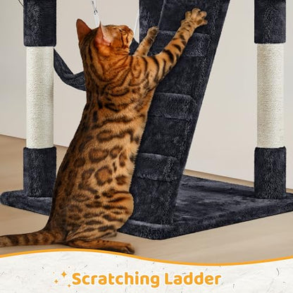 Yaheetech 54in Cat Tree Tower, Multi-Level Activity Center with Scratching Posts, Cozy Condo, Climbing Ladder & Hammock, Pet Play House for Kittens & Small Cats, Black - color: Black