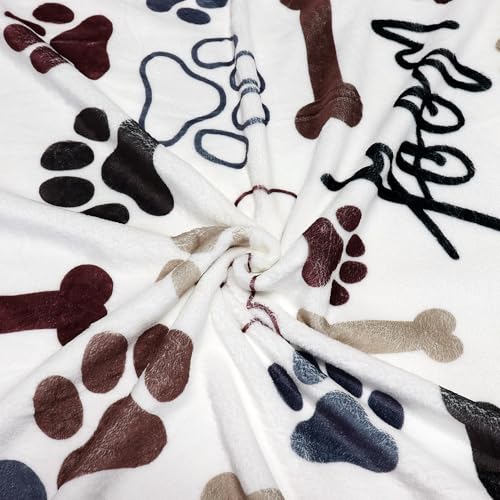 Tupmnbry Dog Throw Blanket Dog Paw Bones Print Blanket Super Soft Flannel Fleece Blanket Lightweight Fluffy Plush Bed Blankets for Bedding Sofa and Travel 50"X60" - color: Dog Paw Bones, size: 50"X60"