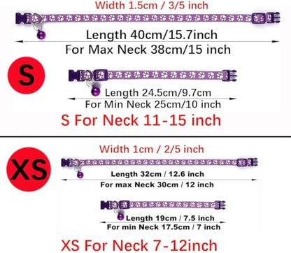Purple Puppy Collar with Bell, 2-Pack Paw Print & Reflective Strip Girls Cat Collars with Bells for XXS XS Small Little Dogs Tiny Kitten Female Pet, X-Small - color: Reflective Purple