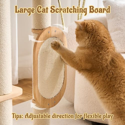 Modern Solid Wood Cat Tree for Indoor Cats Up to 15lbs, 60" Tall & Wide Cat Tower with Scratching Posts, Scratcher & Self-Grooming, Large Cat Beds, Capsule Nest, Multi-Level Cat Furniture - color: 60"Natural