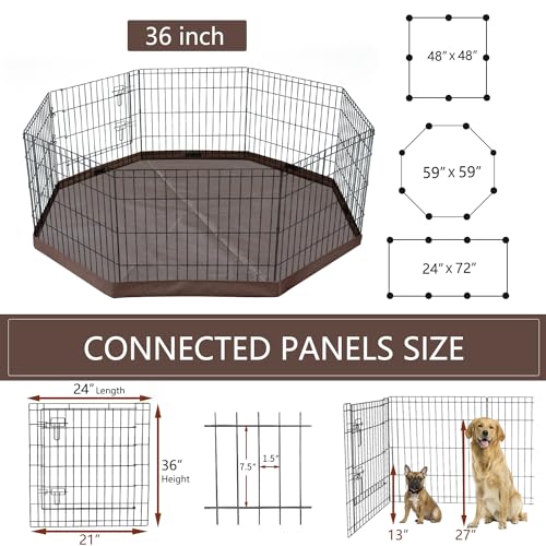 NEZUC Foldable Metal Dog Exercise Playpen Gate Fence Dog Crate 8 Panels 36 Inch Height Puppy Kennels with Bottom Pad for Animals Outdoor Indoor (with Bottom pad, 8 Panels 36" H) - size: 36"H, style: Playpen+Bottom Pad