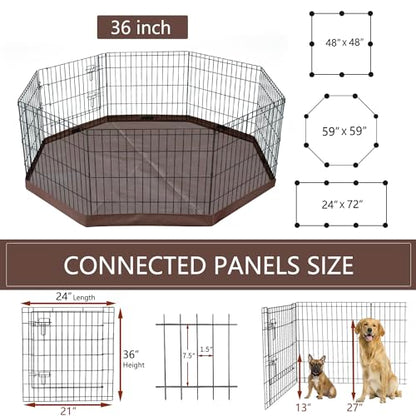 NEZUC Foldable Metal Dog Exercise Playpen Gate Fence Dog Crate 8 Panels 36 Inch Height Puppy Kennels with Bottom Pad for Animals Outdoor Indoor (with Bottom pad, 8 Panels 36" H) - size: 36"H, style: Playpen+Bottom Pad