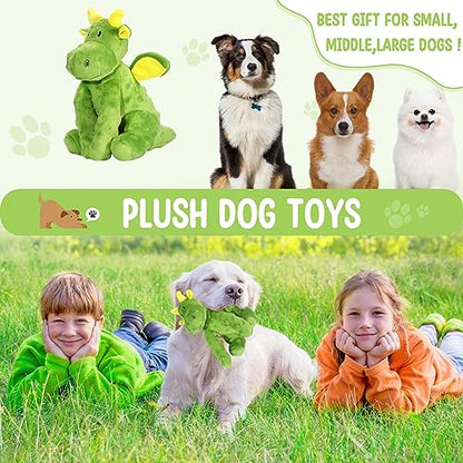 Letsmeet Squeaky Dog Toys Plush Dog Toy with Crinkle Paper Stuffed Durable Dog Chew Toys for Small Middle and Large Dogs - style: Pterosaur