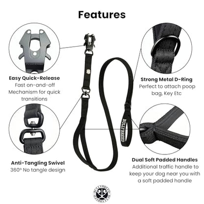 BULLYBREED | Heavy Duty Dog Leash, Tactical Dog Leash, Quick Release Frog Clip with Anti-Tangling Swivel System for Large Dogs that Pull with Soft Double Handles (5 FT Long, Black) - color: Black Double Handle
