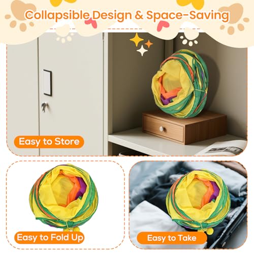 Petizer H-4-Way Collapsible Cat Tunnels for Kittens Indoor Entertainment, Washable Cute Cat Tube Toys with Interactive Playing Balls,Tear-Resistant Pet Tube, Cats, Kitten, Kitty, Puppy, Rabbit