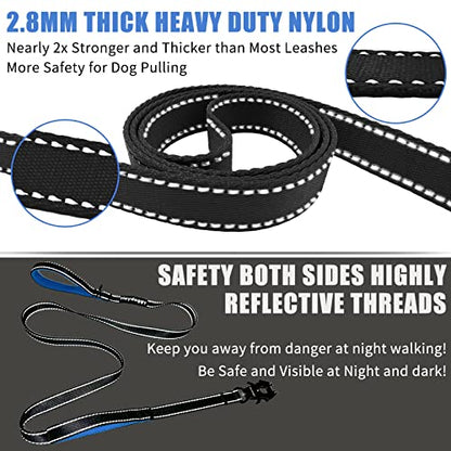 Strong Heavy Duty Dog Leash - 4ft Reflective Nylon Training Leash with Soft Padded Double Handle & Auto Lock Frog Clip - Safety Traffic Control for Large Medium Small Dogs No Pull Walk Black Blue,4ft - color: Black Blue, size: 4FT x 1" x 2.8MM