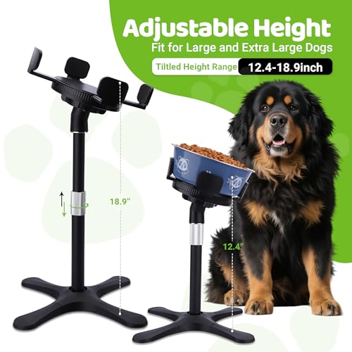Elevated Dog Bowls for Large and Extra Large Dogs,Adjustable Width Dog Bowl Stand for 5.5-9.5" Wide Bowls,Food and Water Feeder,Single Holder with Tilted Height Adjust 12.4''-18.9''(with Bowl) - size: F - Upgraded Dog Food Stand