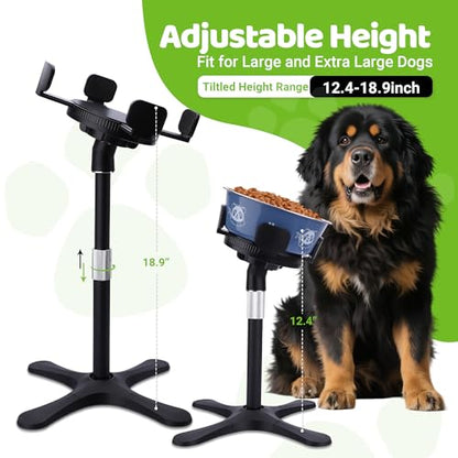Elevated Dog Bowls for Large and Extra Large Dogs,Adjustable Width Dog Bowl Stand for 5.5-9.5" Wide Bowls,Food and Water Feeder,Single Holder with Tilted Height Adjust 12.4''-18.9''(with Bowl) - size: F - Upgraded Dog Food Stand
