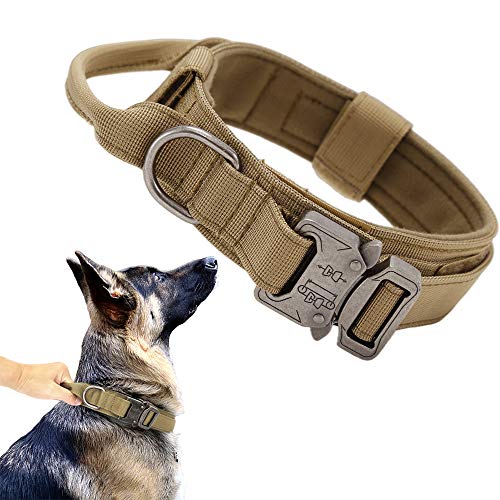 Tactical Dog Collar Adjustable Military Nylon Dog Collar with Control Handle and Heavy Duty Metal Buckle for Medium and Large Dogs (Brown,XL) - color: Brown, size: X-large (Pack of 1)