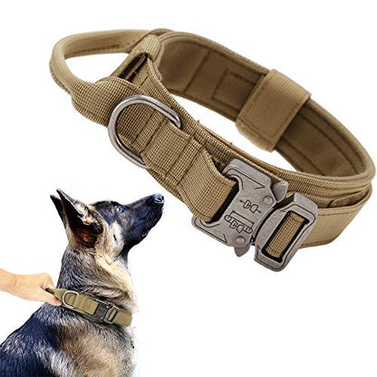 Tactical Dog Collar Adjustable Military Nylon Dog Collar with Control Handle and Heavy Duty Metal Buckle for Medium and Large Dogs (Brown,XL) - color: Brown, size: X-large (Pack of 1)