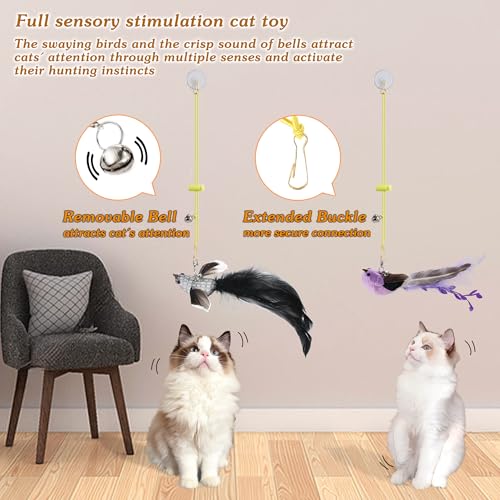 Flying Bird Cat Toy,8Pcs Durable Interactive Cats Wand Replacements,Hanging Cat Toy Suitable for Bored Indoor Cats Self Play - style: 12 Hanging /Bird /Wand
