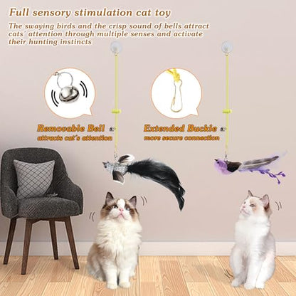 Flying Bird Cat Toy,8Pcs Durable Interactive Cats Wand Replacements,Hanging Cat Toy Suitable for Bored Indoor Cats Self Play - style: 12 Hanging /Bird /Wand