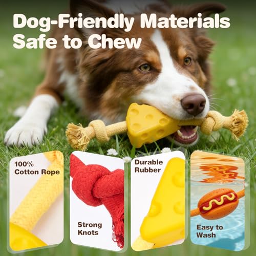 FOFOS Dog Chew Toys for Aggressive Chewers, 3 Pack Rubber Dog Rope Toys, Tough Toys for Boredom Relief and Cleaning Teeth, Indestructible Tug of War Toys for Small Medium Dogs
