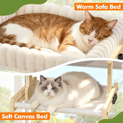 Cat Perch for Window Cats Hammock Indoor Bed for Window Adjustable Wooden Frame Bird Watching Sunbathing Space-Saving Double Layer 18 * 16 * 10inch (Small Breeds Recommended) - size: Double Layer