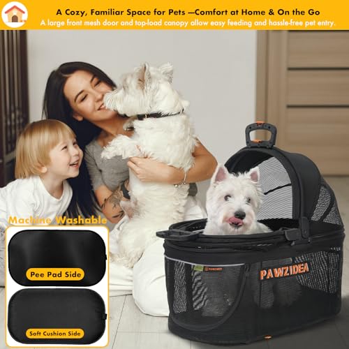 PAWZIDEA Portable Small Dog Crate for Car Travel up to 33lb, Enclosed Dog Car Seat Soft-Sided, Escape-Proof Reversible No-Zip Canopy, Foldable Pet Carrier Seatbelt for Small Medium Puppy & Cats Kennel - color: Full View Mesh, Small/Medium