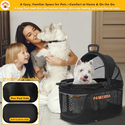 PAWZIDEA Portable Small Dog Crate for Car Travel up to 33lb, Enclosed Dog Car Seat Soft-Sided, Escape-Proof Reversible No-Zip Canopy, Foldable Pet Carrier Seatbelt for Small Medium Puppy & Cats Kennel - color: Full View Mesh, Small/Medium