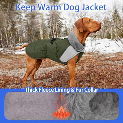 MIGOHI Snowproof Dog Coat - Thick Fleece Dog Jacket with Adjustable Collar, Keep Warm Winter Coat for Medium Dogs Cold Weather Walking Playing,Australian Shepherd,XL,ArmyGreen - color: ArmyGreen, size: X-Large