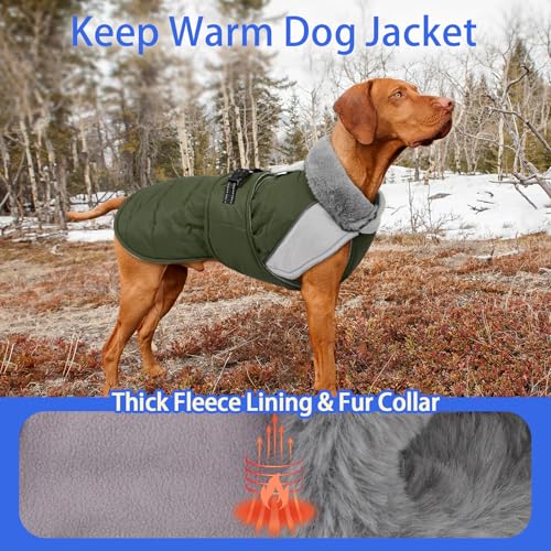 MIGOHI Warm Dog Jacket - Waterproof Small Dog Coat with Furry Collar, Windproof Dogs Fleece Vest, Reflective Cold Weather Coats for Small Dogs, Adjustable Buckle, Poodle,S,ArmyGreen - color: ArmyGreen, size: Small