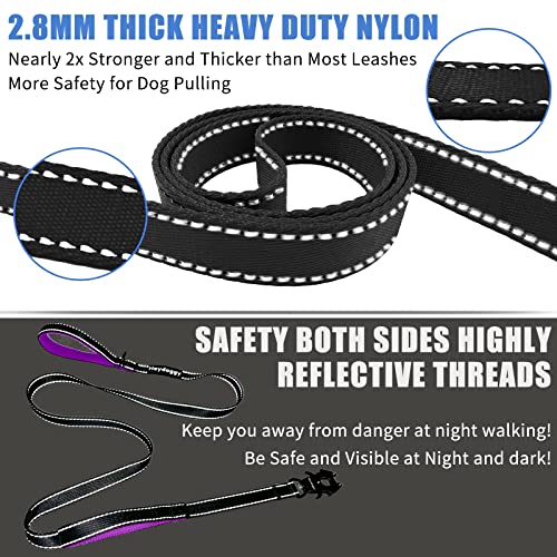 Strong Heavy Duty Dog Leash - 5ft Reflective Nylon Training Leash with Soft Padded Double Handle & Auto Lock Frog Clip - Safety Traffic Control for Large Medium Small Dog No Pull Walk Black Purple,5ft - color: Black Purple, size: 5FT x 1" x 2.8MM