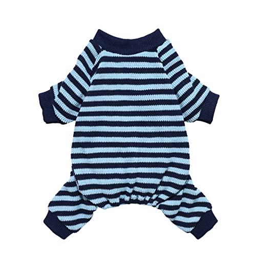 Fitwarm Blue and White Striped Dog Pajamas, Waffle Dog Clothes for Small Dogs Girl Boy, Puppy Onesie with Feet, Pet Cat Outfit, XS - color: Blue, size: X-Small