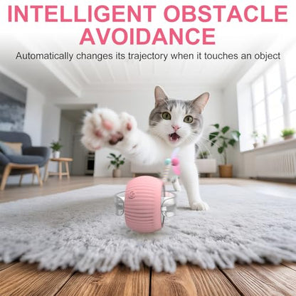 Interactive Cat Ball Toy Active Smart Rolling Balls Automatic Kitten Toys with Elastic Mesh Tail Rechargeability Motion Activated Pet Ball for Indoor Cats