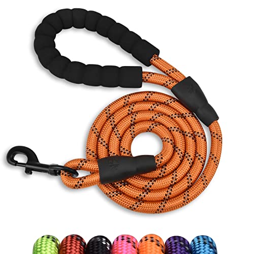 5/6 FT Strong Pet Dog Leash with Soft Padded Handle,Highly Reflective Rope for Night Walking,360-Degree Rotating Metal Buckle Without Tangles,Suitable for Small,Medium and Large Dogs.(6ft) - color: Orange, size: 6 FT x 1/2 Inch